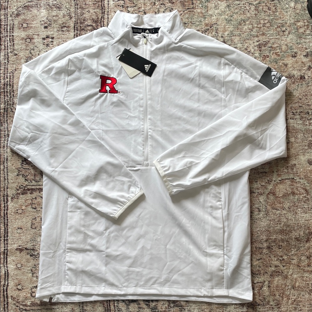 Adidas Men's White Lightweight Long Sleeve with Rutgers Logo - 1/2 Zip Climalite